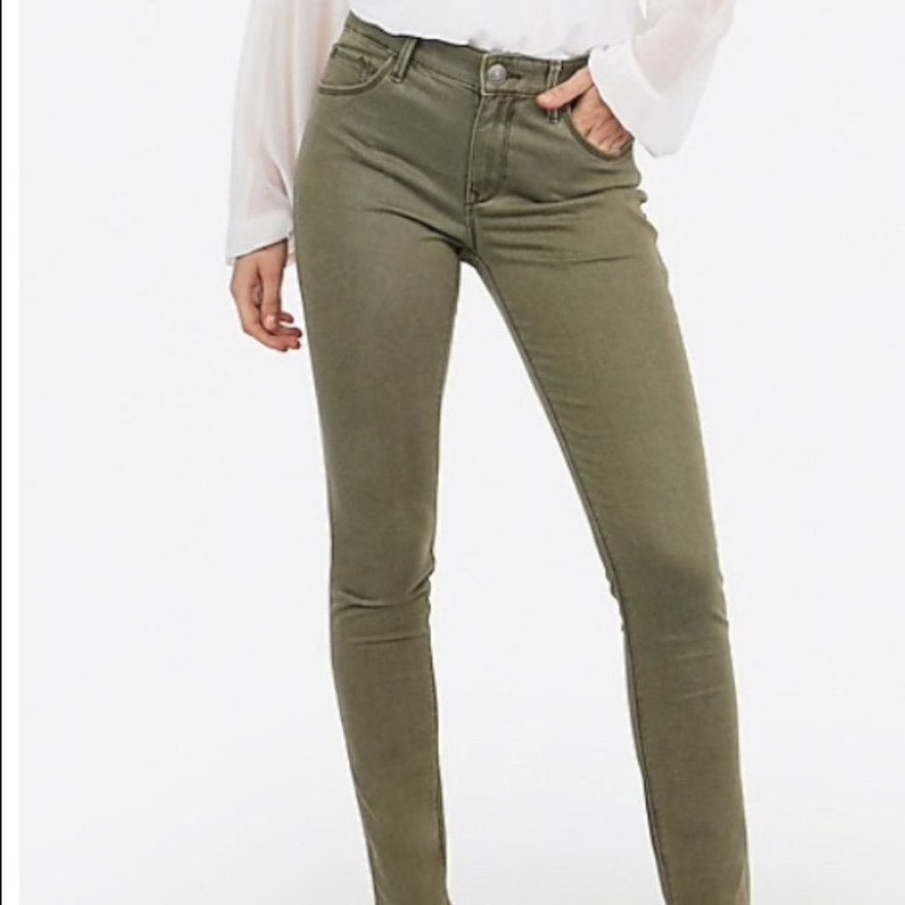 Express Mid Rise Green Jean Leggings Size 2